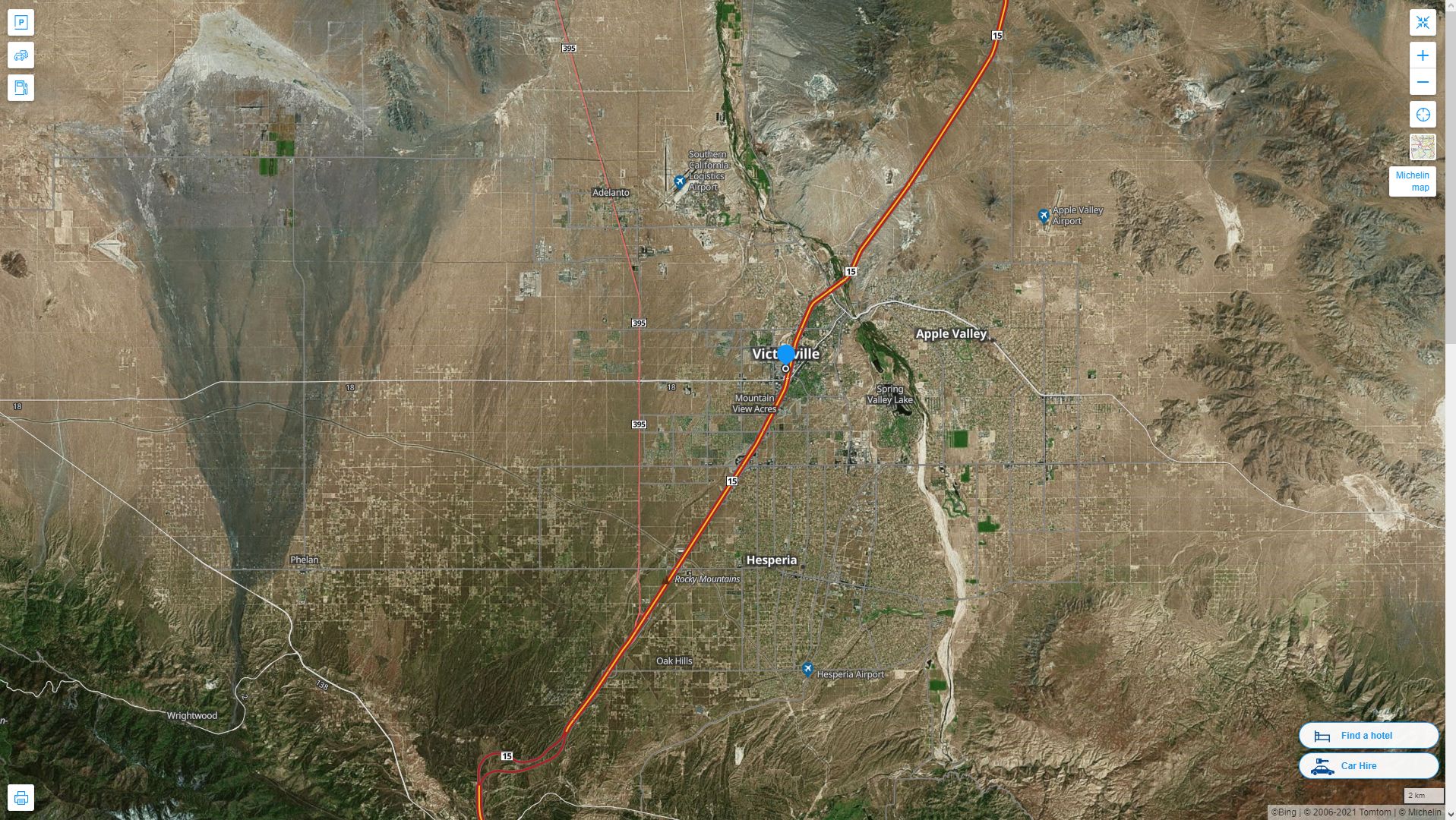 Victorville California Highway and Road Map with Satellite View